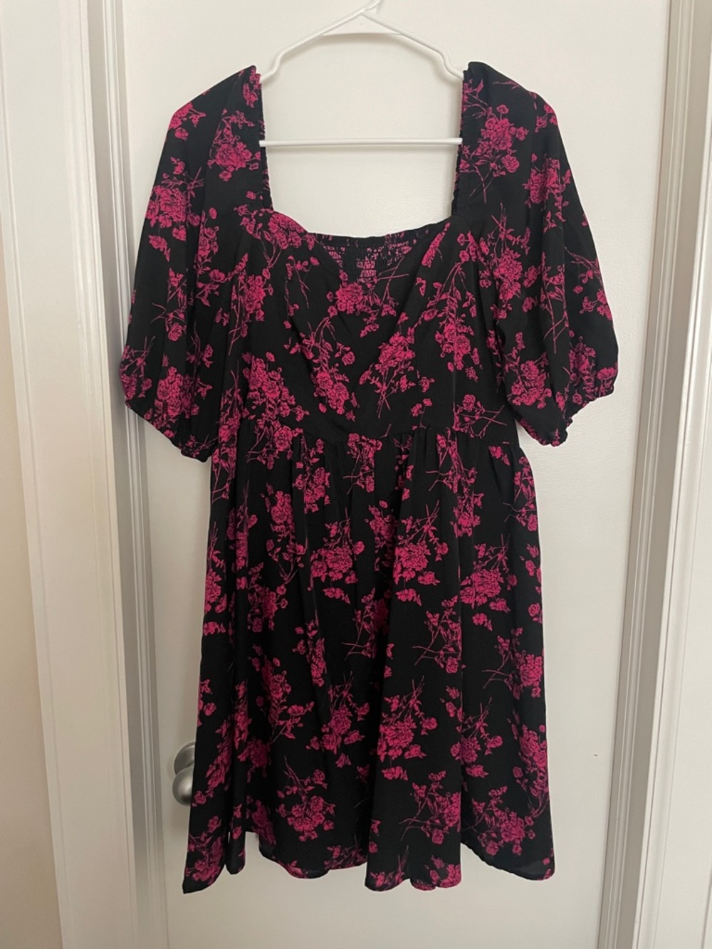 SHEIN Black Mini Dress with Pink Floral Print